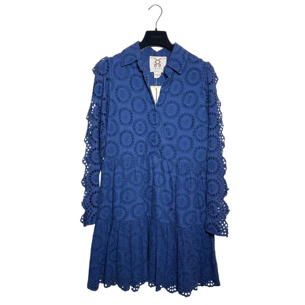 Figue NWT Isabella Eyelet Embroidered Dress Cutout Sleeves Navy Small - Picture 5 of 10